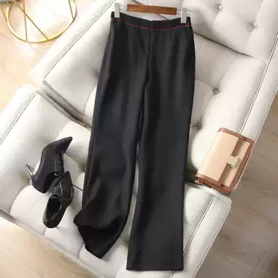 Upper body capable, Li Xin island country Professional commuter red bright line ornaments slim body slim black straight trousers women