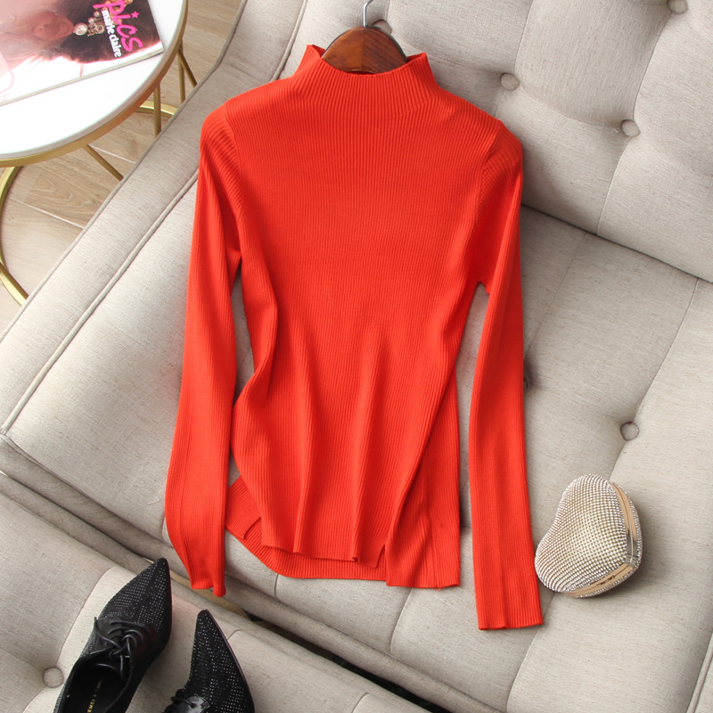 Hand N pieces ~ Juxian thin Simple solid color half high collar long sleeve stretch ribbed sweater slim bottoming shirt women