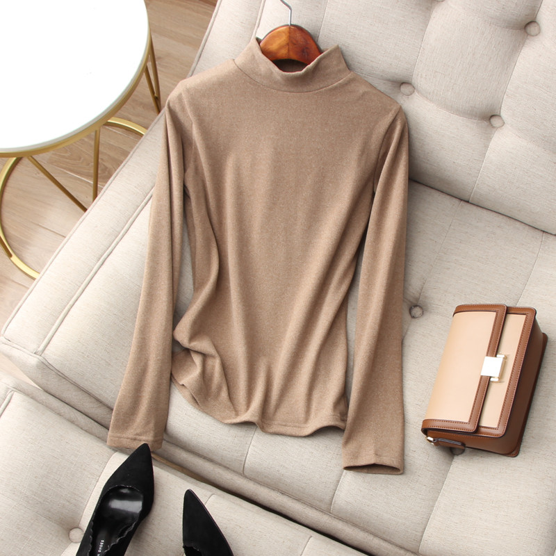 Warm and soft ~ Autumn and winter warm and thin all-match semi-high collar solid color self-cultivation warm double-sided sanding bottoming shirt women