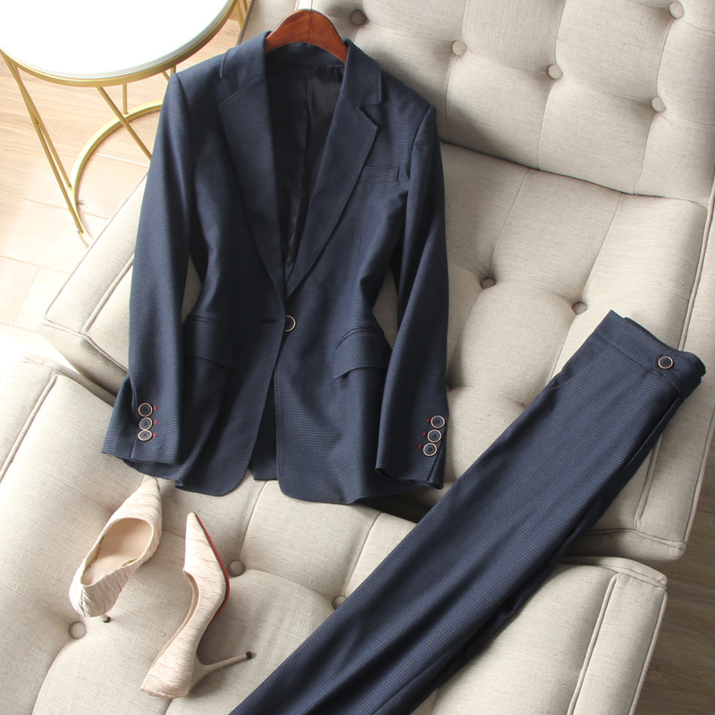Dark - texture mini - bird mat shoulder a button long - sleeved suit jacket nine - point suit suit