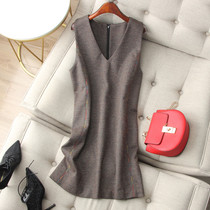 Fashionable upgrade color color color color color tripe color jacquard with wool A- shaped deep vneck skirt dress summer