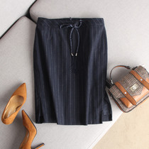 Its worth owning a piece of tassel lace-up vintage striped side straight tube woolen hip skirt