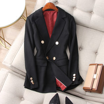Elite temperament plus ~ heavy-pound texture fog surface double-row metal buckle wool with a thin western suit jacket woman