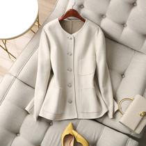 Soft and luxurious name Yuanyan ~ Dont make snow flower water drill buckle round collar wool hair Straight Silo Loose Jacket Autumn Winter Women