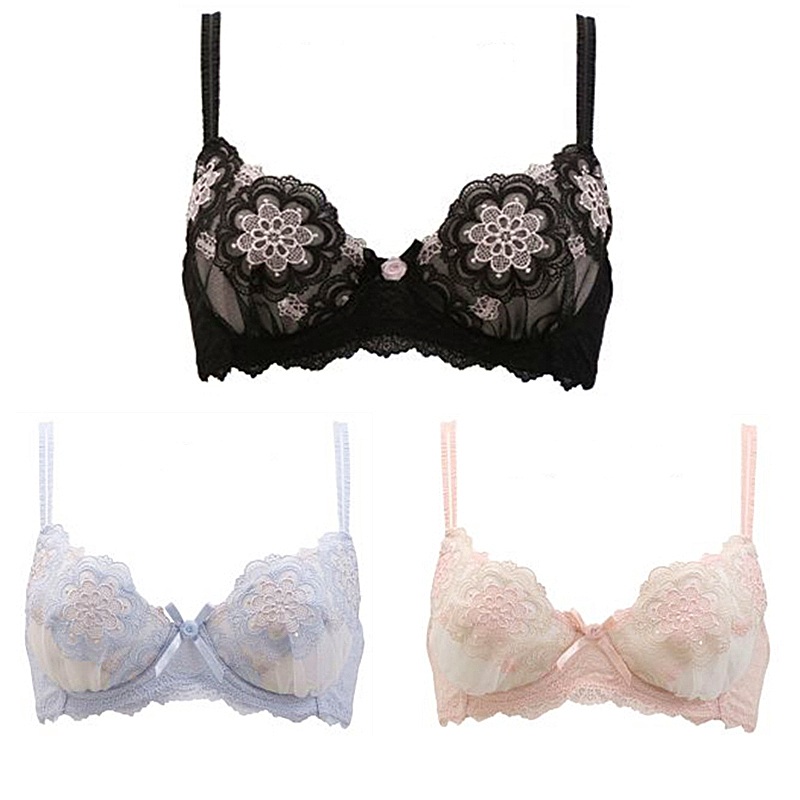 Izuhara D Heavy Industries exquisite embroidery geometric flower lace sweet gathered steel ring underwear set 65BC7075EF