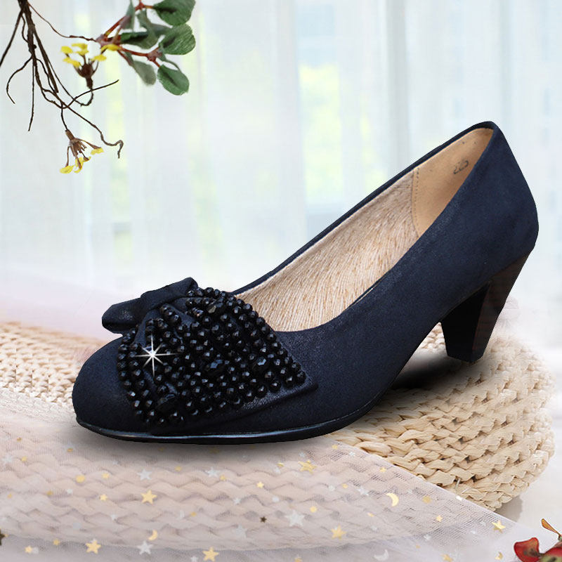 White-collar women's shoes old Beijing cloth shoes in heel butterfly bow low-helper shoes work shoes professional temperament black