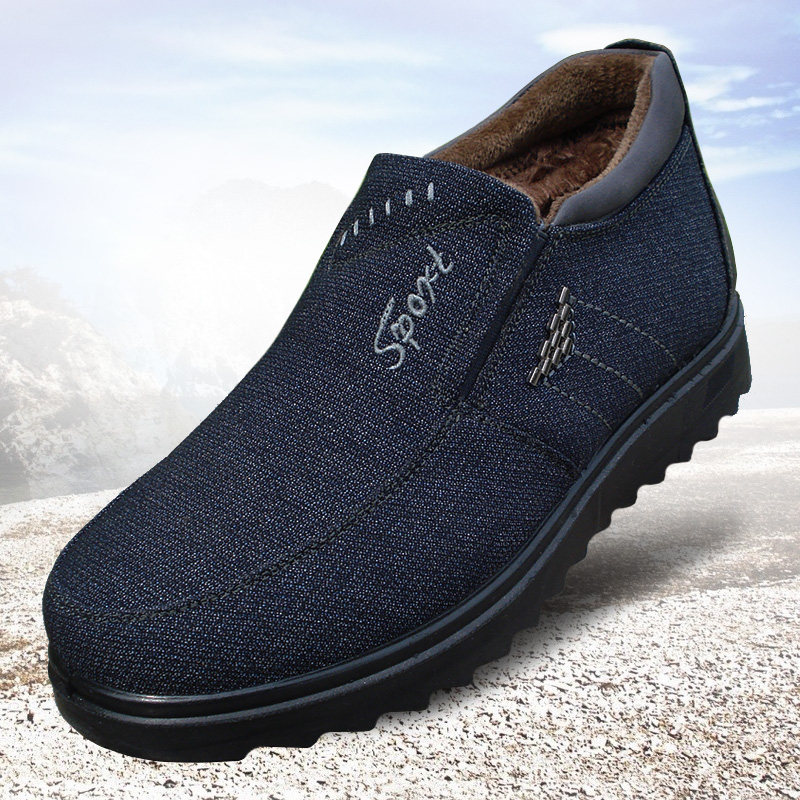 Thick Bottom Winter New Fashion Plus Suede Male Cotton Shoes High Cylinder Warm Shoes Middle-aged elderly Dad Father Shoes Non-slip Bottom