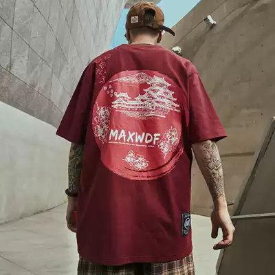 National tide retro Chinese style city house printing short-sleeved men's loose cec lazy wind street trend brand men's top