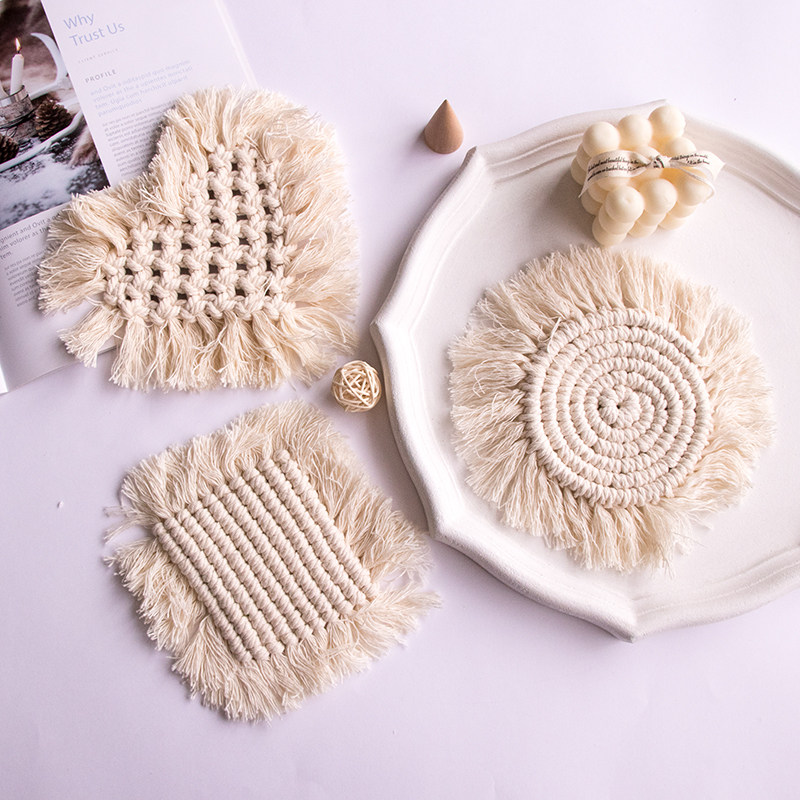 Streaming Su Cotton Thread Cushions Ins Photo Props Cup Mat Pendulum Shooting Shadow Background Handmade Cotton Rope Thermal Insulation Mat Shooting