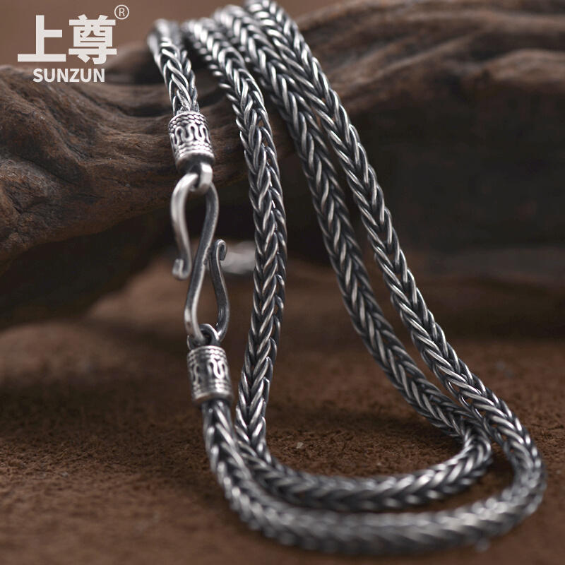 990 foot silver man's necklace snake chain hand weaving retro Thai silver chain trend, the original male jewelry 4mm