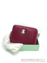 Spanish TOUS peach small bear classic with purple genuine leather cow leather short wallet 195970282