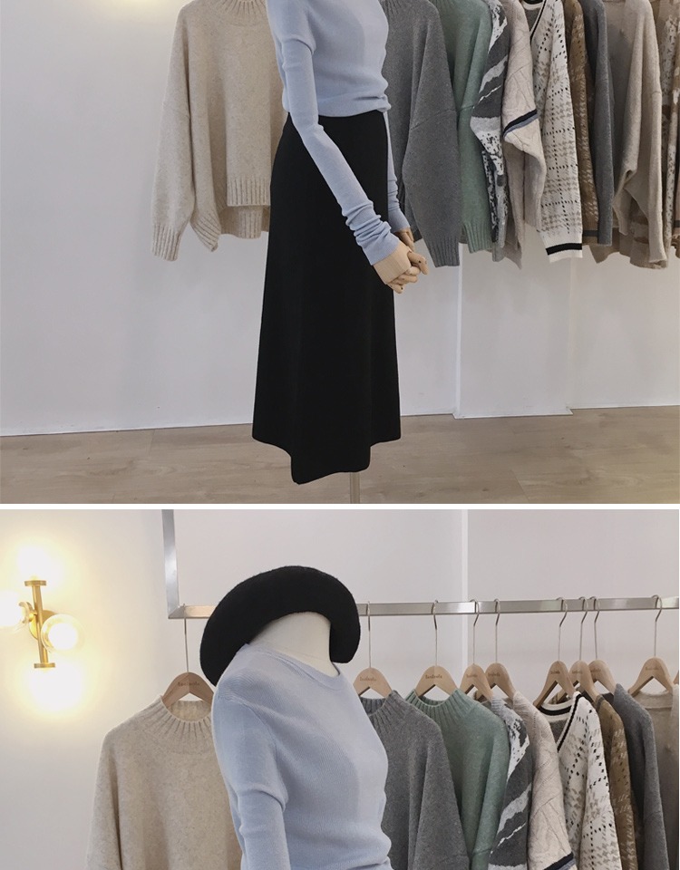 Hàng dệt kim nữ tay dài 18 bộ hoang dã mới của rắn màu thun cổ tròn lớn Slim mỏng mỏng đáy áo len