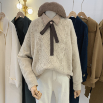 Lolora literary style hollow knitted sweater womens autumn new simple pullover round neck long sleeve solid color sweater tide tide