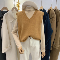 Lolora solid color knitted vest women 2021 Winter New loose Korean version of V-neck sleeveless shoulder horse clip vest