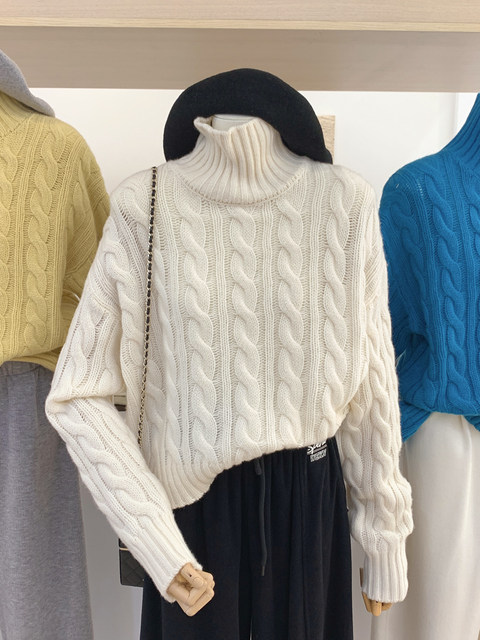 Lollola wool ສັ້ນ turtleneck sweater ແມ່ຍິງລະດູຫນາວໃຫມ່ pullover ສາຍ thread knitted bottoming ເສື້ອເທິງ