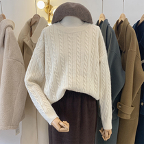 Llora solid color twist sweater women 2021 autumn and winter New pullover straight round neck pullover sweater long sleeve