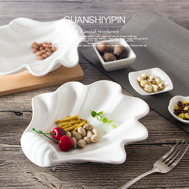 Creative Plate Vegetable Dish Ceramic Western Dining Tray Pure White Plate Dinner Plate Special Plate Ceramic Creative Fruit Plate-Taobao