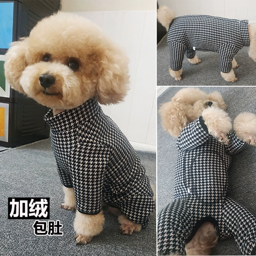Осень и зима, а также бархатная и утолщенная одежда для собак, которая согреет, защитит живот и предотвратит простуду, клетчатое пальто с высоким воротником и высоким воротником на полном животе, четвероногое пальто.