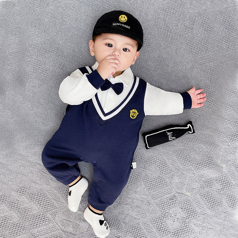 Baby Long-Sleeved Jumpsuit One-Year-Old Formal Wear Little Gentleman Boy Baby Boy Academy Style Full Moon Party Spring Autumn Winter Outerwear