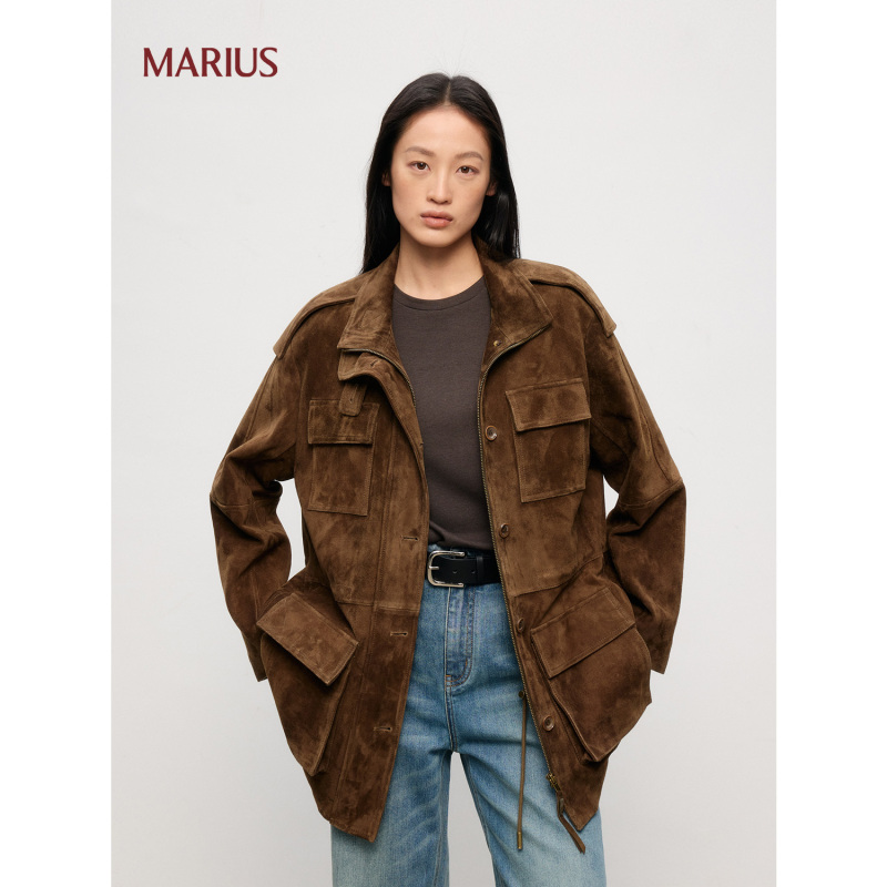 Marius |   Wilderness Echo Sheep Suede Old Money Relaxed Hunting Style Oversized Long Leather Jacket