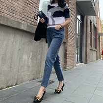 MARIUS old horse straight pants thin new jeans women elastic comfortable soft green dyeing wash