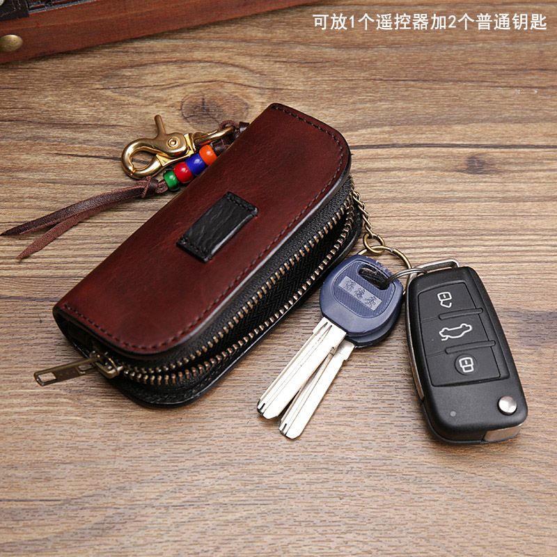 Vintage handmade nam nữ dây kéo chìa khóa trường hợp xe điều khiển từ xa túi rau đầu lớp da đồng khóa cá tính - Trường hợp chính móc chìa khóa đẹp độc lạ
