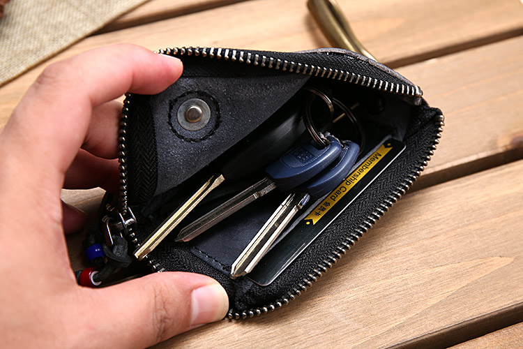 Châu Âu và Hoa Kỳ retro da đen sáng tạo handmade da xe chìa khóa túi điều khiển từ xa vị trí thẻ thay đổi unisex ví đựng tiền 