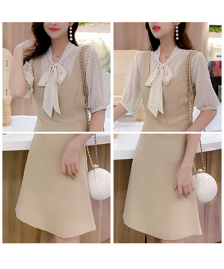 VK旗艦店 韓系圓點蝴蝶結圍巾領襯衫無袖套裝短袖裙裝