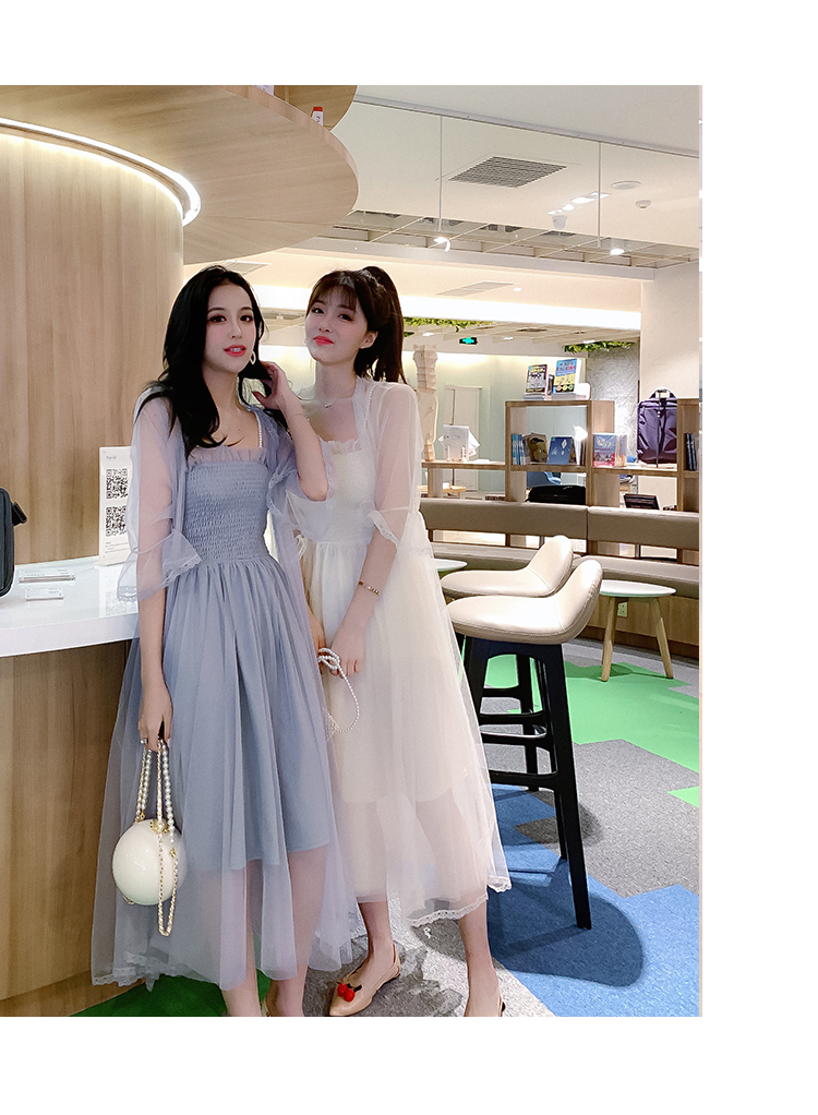 VK旗艦店 韓系淑女網紗寬鬆網紗防曬外披套裝短袖裙裝