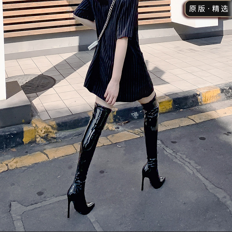 Overknee boots female net red boots bright-faced, leather boots sexy thigh boots high and jazz tip heels