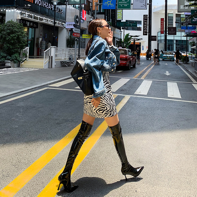 Net red paint leather over knee long boots female leather autumn boots brightness jazz jazz dance high heels tip