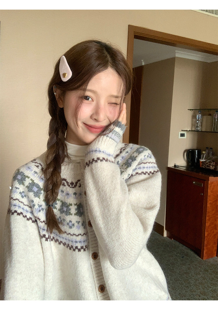 토지 작은 그룹 공정한 섬 스웨터 오픈 가디건 디자인 센스 한 부서 부드러운 레트로 분위기 센스 느긋한 슬림해 보이는 여성 코트 상세 이미지 4