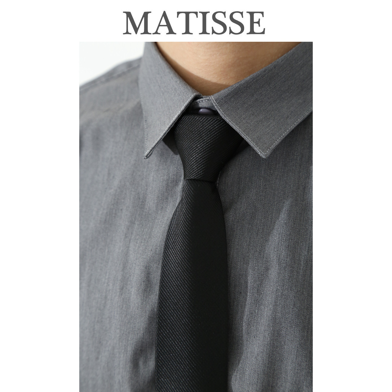 Lazy Zipper Korean Style Casual Narrow Collar Pure Black Small Tie