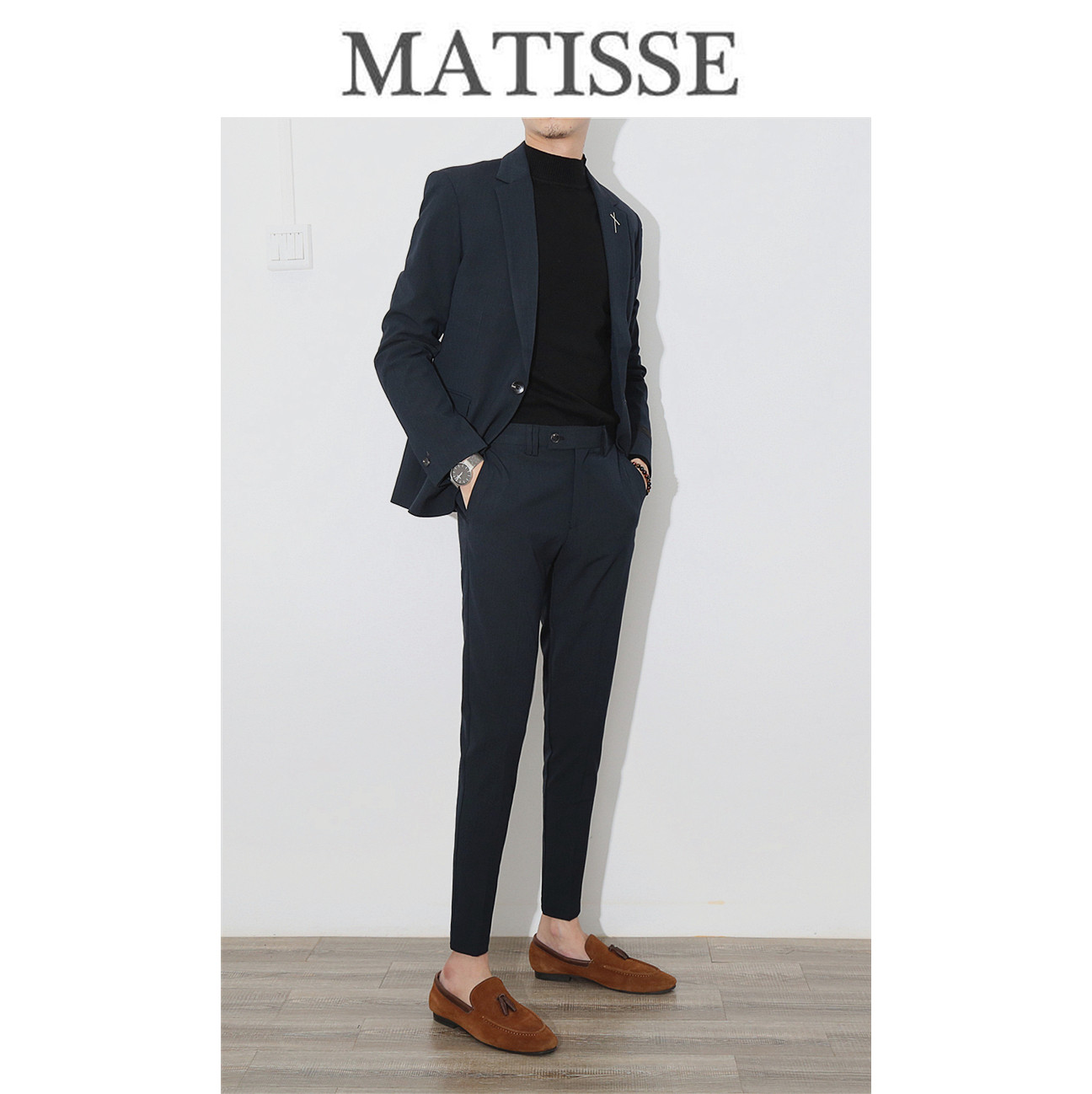 Korean youth trend Korean version handsome British trend men slim casual striped small suit suit two-piece set