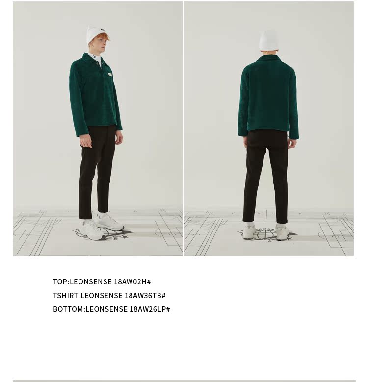LEONSENSE 18AW da lộn đan áo thun áo thun rộng POLO mùa đông màu xanh đậm kaki nam polo trắng