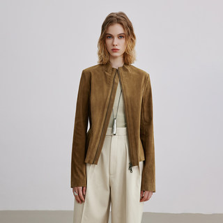 Yufeng Yoga Spanish Imported Lambskin Suede Leather Simple Slim Fit Stand Collar Leather Jacket Genuine Leather Short Coat