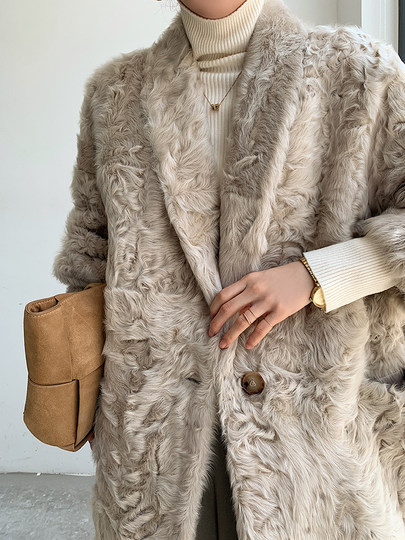 This winter's BI is in! Silhouette golden lamb Xiaohu wool fur coat long loose fur one-piece coat new winter