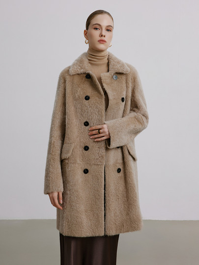 Lagong Jindian Spanish imported fur one-piece fur coat silhouette small square collar long women's coat winter new