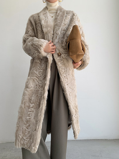 This winter's BI is in! Silhouette golden lamb Xiaohu wool fur coat long loose fur one-piece coat new winter