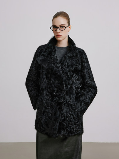 Once Upon a Time in Paris Swing/Stand Collar Small Hu Sheep Loose Fur Jacket Reversible Fur Integrated 2025 Winter Mid-Length Style