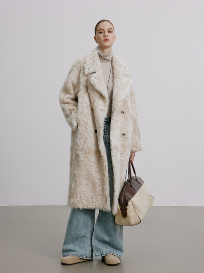 Legend Coat Stand-up Small Lake Sheep Fur One-piece Fur Coat Loose Long Coat Women's Winter New Wide Version