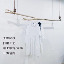 Clothing store hemp rope solid wood stick wall ceiling hanging clothes pole hanging forest department white dry branches window display rack