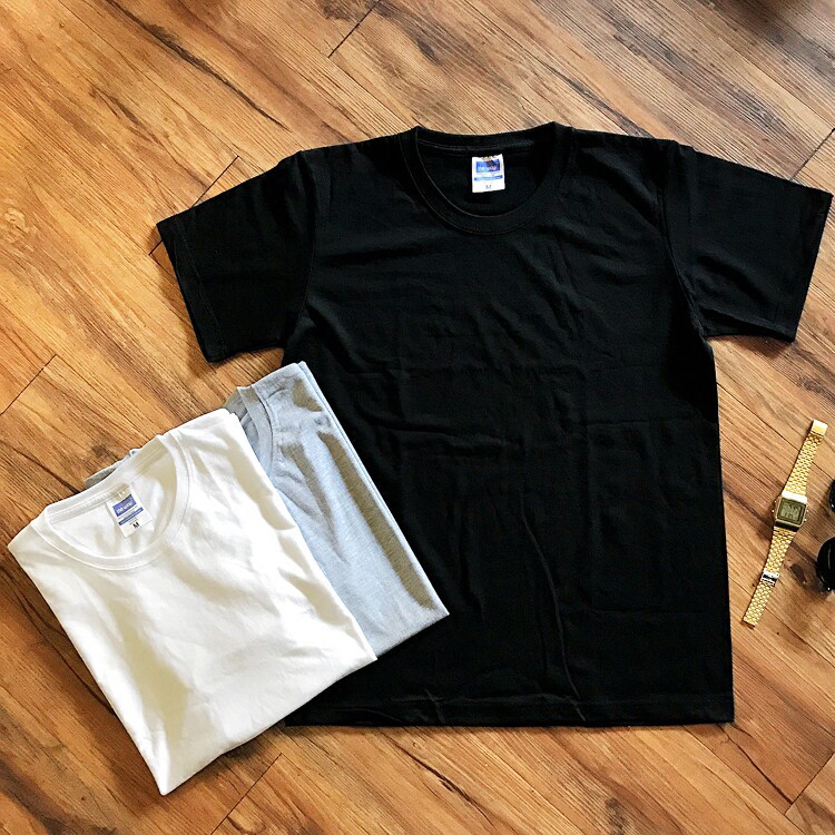 Daily 100 lap minimalist pure color round collar short sleeves T-shirt T-shirt cotton short TEE male and female black and white grey 
