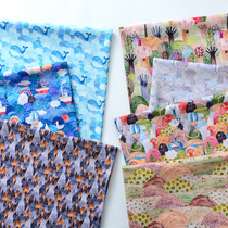 Pure cotton cloth printing and dyeing European and American diy handmade fields Whale Marine Woods Full Cotton Fabric Cotton Fabric Watercolor Scenery