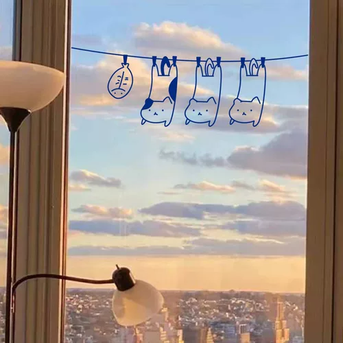 Кошка милый рисунок кошка питомца стеклянная дверь и оконные комнаты ресторан