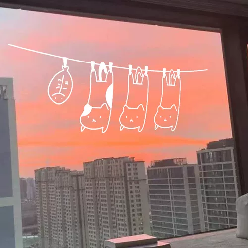 Кошка милый рисунок кошка питомца стеклянная дверь и оконные комнаты ресторан