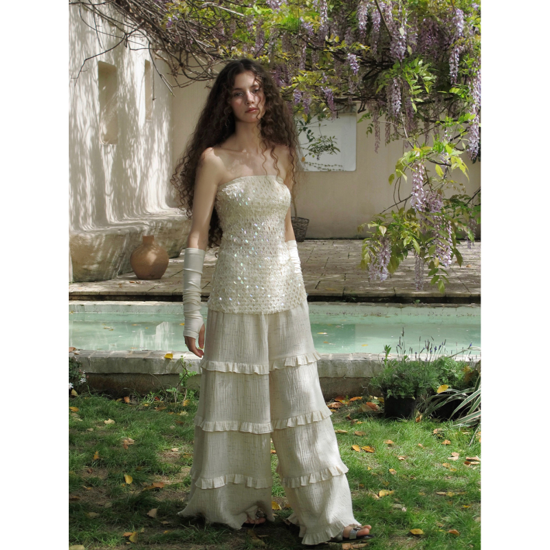 Cariedo'Beach Shells' 2026 Autumn New Colorful Sequin Fashionable Tube Top/Multi-Layer Ruffled Cotton Linen Pants Cariedo'Beach Shells' 2026 Autumn New Colorful Sequin Fashionable Tube Top/Multi-Layer Ruffled Cotton Linen Pants