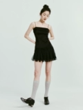 [FUSSED 23SS mesh pleated dress缎面低腰百褶双层拼纱芭蕾连衣裙]