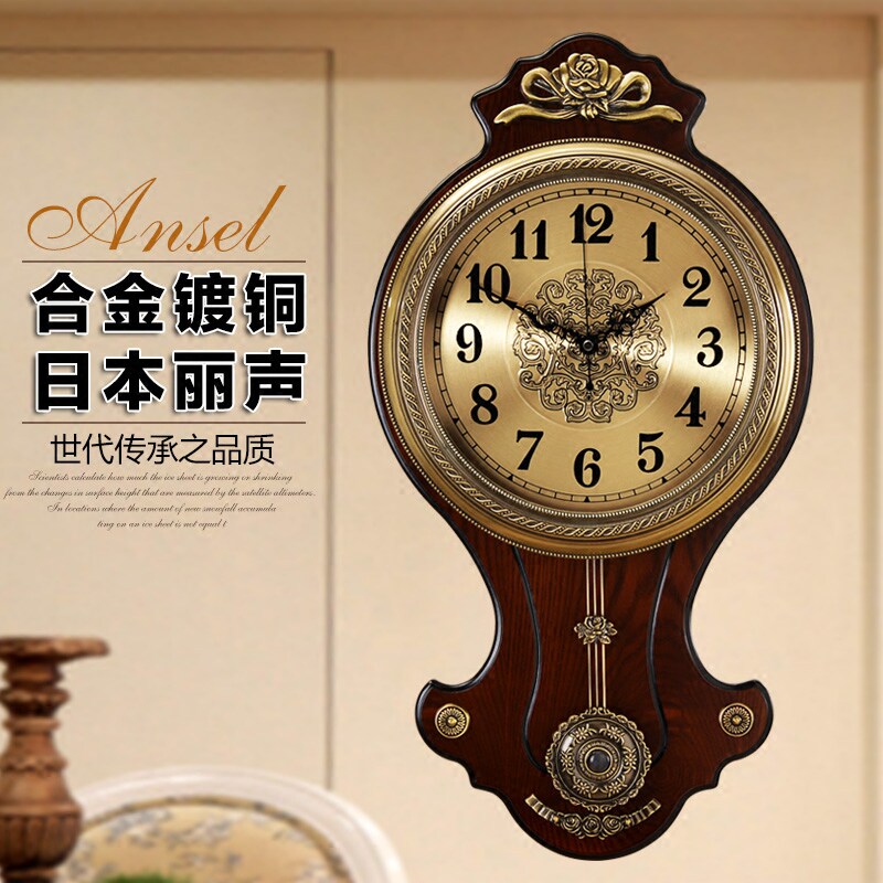 American retro fashion watches and clocks hung in living-room silent hanging table European-style home woody quartz clock clock creative big