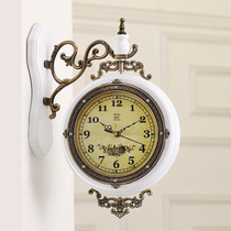 European and American Metal Retro Wall Clock Double-sided Clock Living Room Creative Personality Wall Hanging Out of the Large Mute Watch